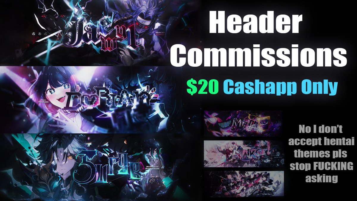 Header commissions are open!
$15 for the 1st three people to order