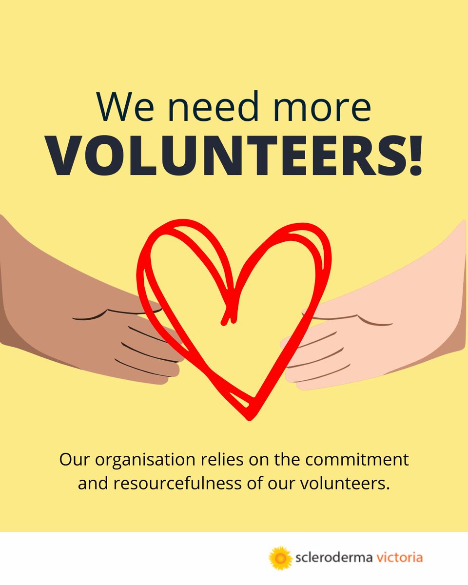 We need more #VOLUNTEERS!

Our organisation relies on the commitment and resourcefulness of our volunteers.

Interested in volunteering with us or know someone who might be? 

Get involved now!
➡️sclerodermavictoria.com.au/join-us/
.
.
.
.
#VolunteerNow #VolunteersNeeded #MAkeADifference