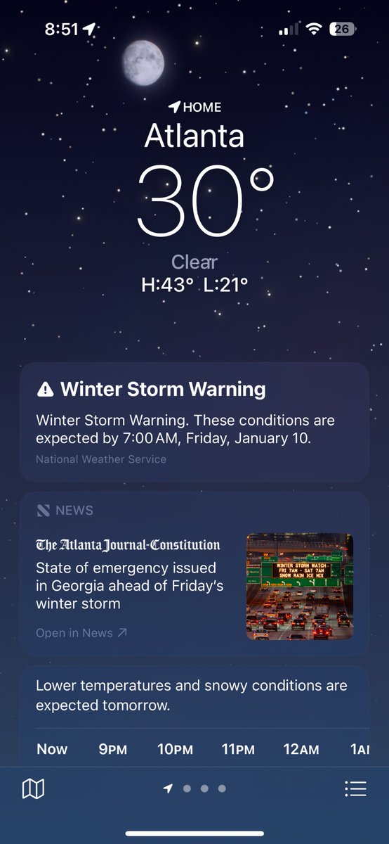 RLPCFelix's tweet image. Hey @Apple, why does the Weather app predict 7–8 inches of snow for Atlanta, but all the local meteorologists are only expecting about 1 inch? 

#weatherapp