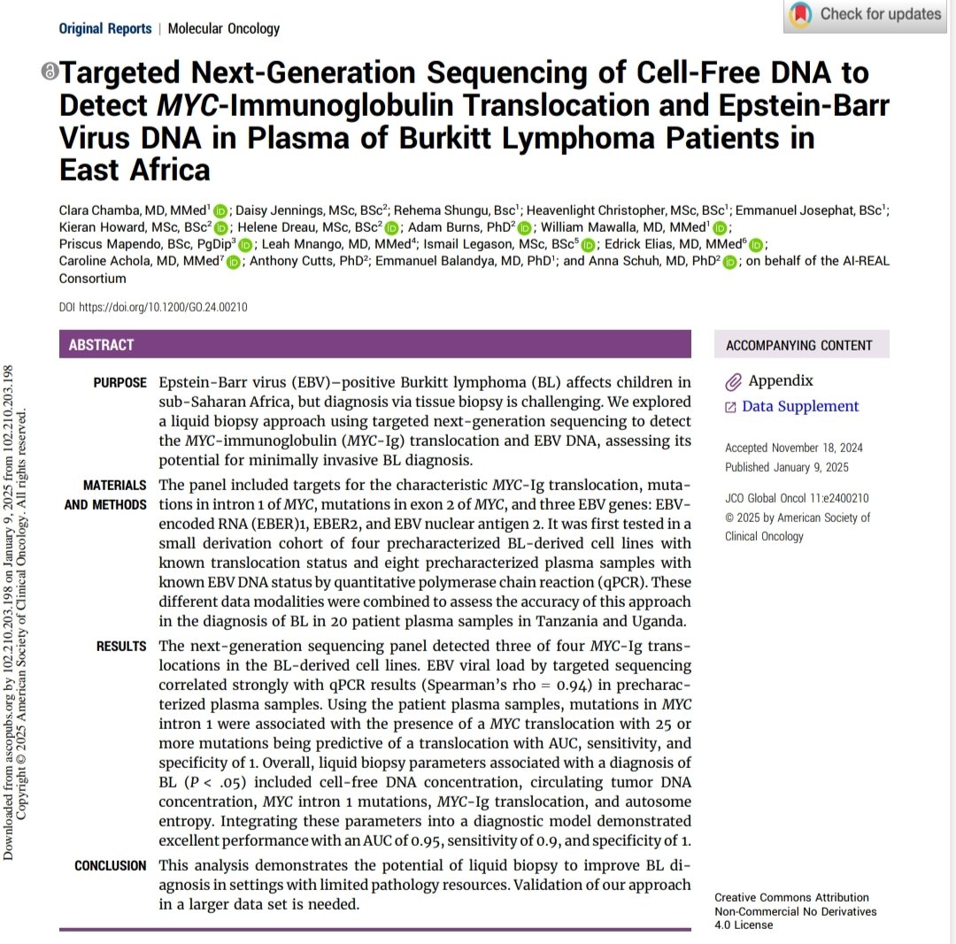 William Mawalla (@williammawalla) on Twitter photo Advancing Burkitt lymphoma diagnosis: Exploring liquid biopsy as a minimally invasive alternative to tissue biopsy!
<a href="/muhimbiliuniver/">Muhimbili University</a> <a href="/AnnaSchuh3/">Anna Schuh</a>
<a href="/OxfordCancer/">Oxford Cancer</a>
ascopubs.org/doi/10.1200/GO… Advancing Burkitt lymphoma diagnosis: Exploring liquid biopsy as a minimally invasive alternative to tissue biopsy!
<a href="/muhimbiliuniver/">Muhimbili University</a> <a href="/AnnaSchuh3/">Anna Schuh</a>
<a href="/OxfordCancer/">Oxford Cancer</a>
ascopubs.org/doi/10.1200/GO…