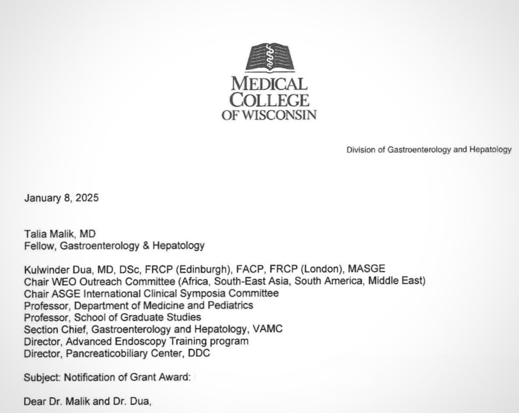 Honored to share our research has been awarded the Edward M. Barbour, MD, Endowed Research Fellowship Grant! 🎖️

Grateful to <a href="/DuaKulwinder/">Kulwinder Dua</a> and <a href="/DSTEINGIMD/">Daniel J. Stein</a> for their unwavering support and mentorship!! 

#MCWGI🔬