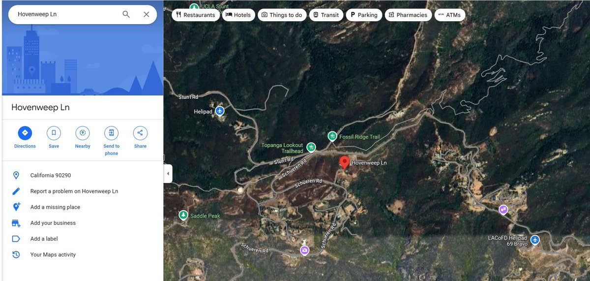 atoonist's tweet photo. Per IC reports, there are utilities that have fallen (power lines) that need to be cleared blocking Schueren Rd @ Hovenweep Ln in rural Topanga. #PalisadesFire #topanga https://t.co/OUyAcLgZKJ
