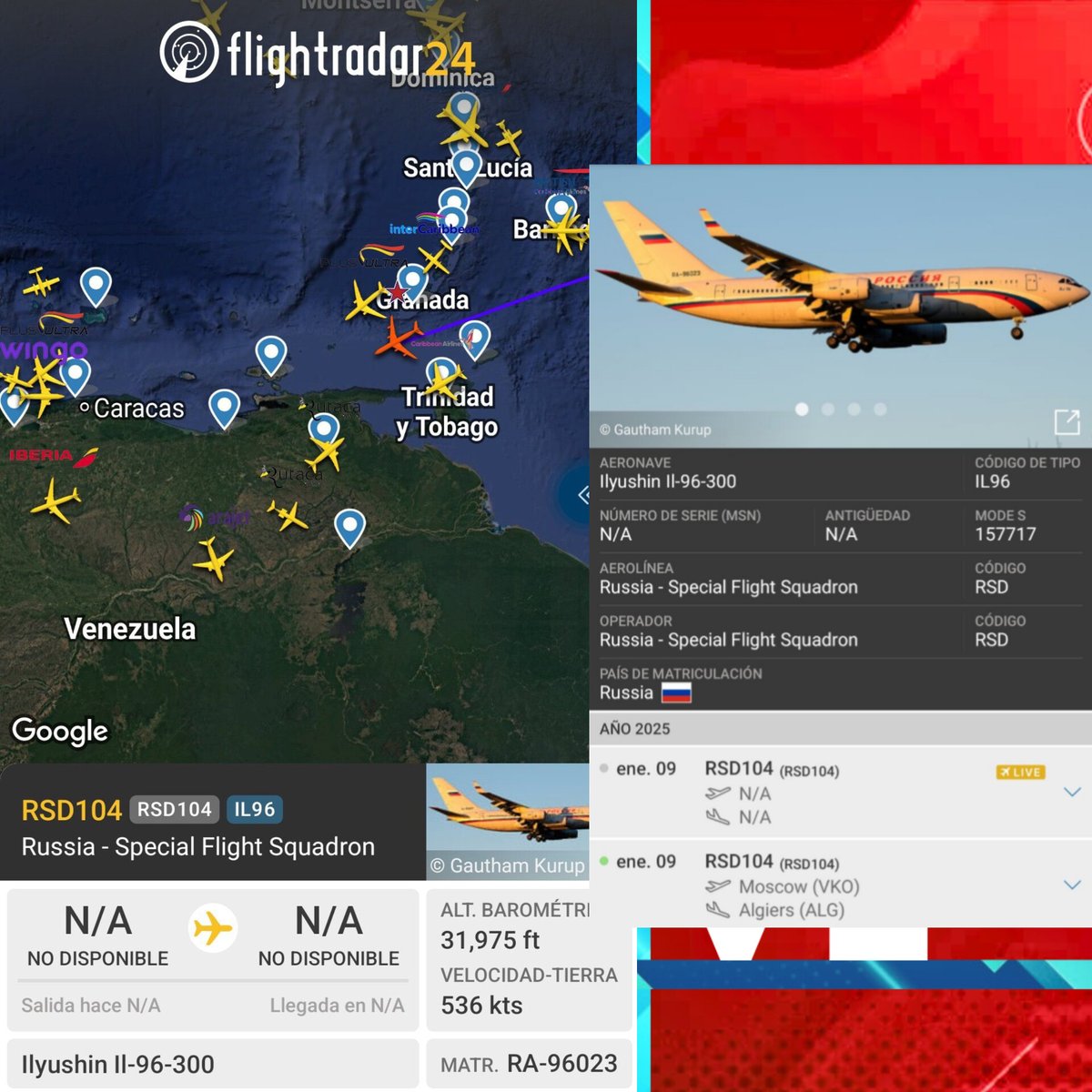 eldatove's tweet photo. 🚨•🇻🇪 #ULTIMAHORA | Avión del gobierno ruso procedente de #Argelia, termina de aterrizar en Caracas. Los rusos estarán a punto de perder estratégicamente Venezuela, o están enviando apoyó para que la presión psicológica no terminé de derrotar a Nicolás Maduro. #9E https://t.co/BIYUE2bYef