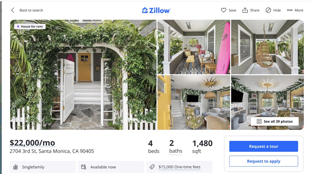 DinoTbd's tweet photo. As their hearts bleed for the #PalisadesFire  people @compass real estate thought a little price gouging might be in order. They still need to update the website to reflect the overnight 8K price increase for this charming rental. #SantaMonica https://t.co/zHHz4yIRjx