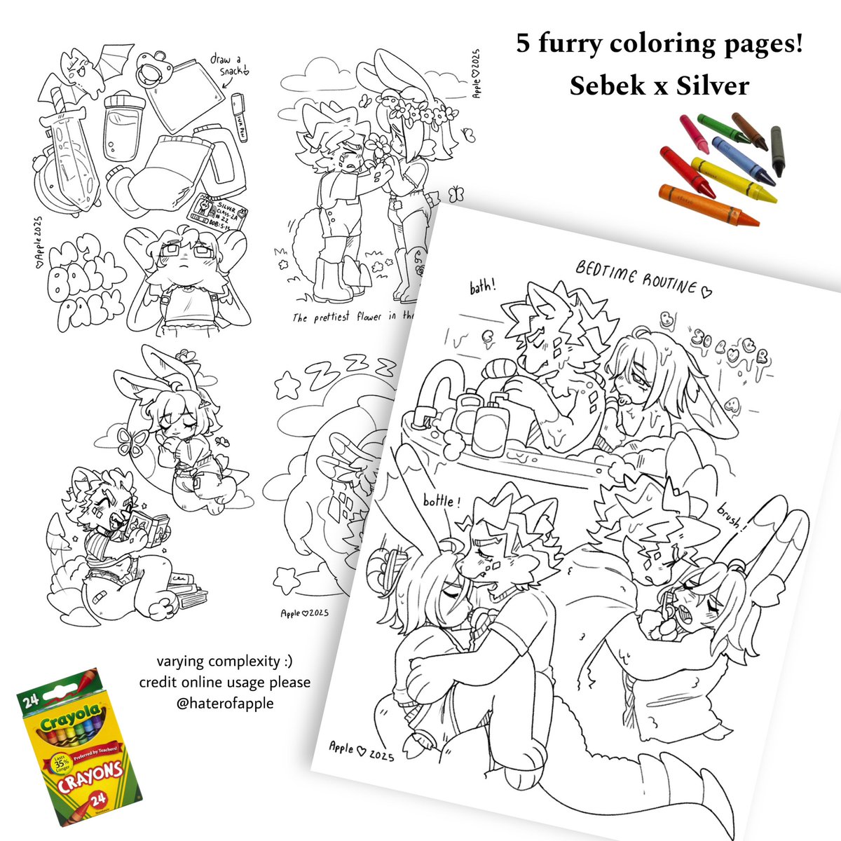 🐊🐇coloring pages !! 😭😭💕💕 

i havent done test prints of these yet. Once i do ill be putting transparents elsewhere for easier/hq online use, but for now theyll be in 🧵 !

id love to see what you do if you color them!!! 🖍️