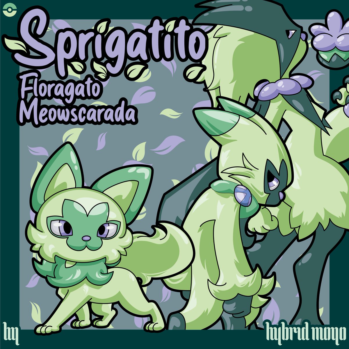 Les comparto el dibujo final de #Sprigatito #Floragato #Meowscarada en sus versiones comun y shiny.

Dejen un mensaje, un corazón, o compartan. Me ayudan mucho a llegar a más gente y creerme el sueño de ser artista.

#fanart #vectorart #pokemon #pokemongo