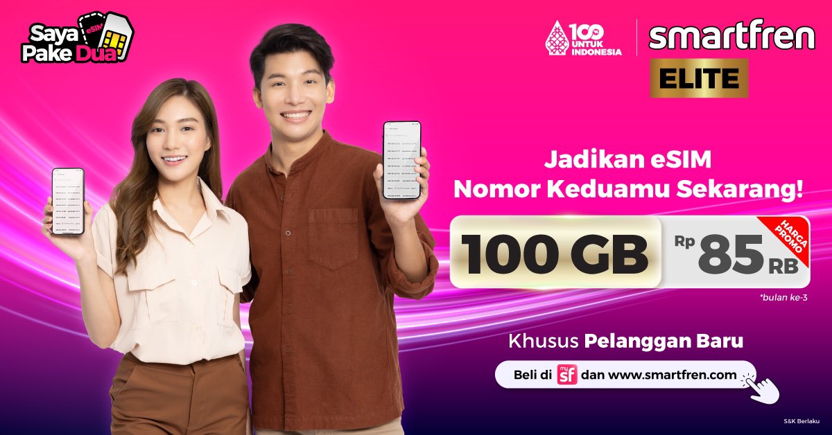 smartfrenworld's tweet photo. Jadikan eSIM nomor keduamu!
Kuota 100 GB harganya cuma 85 ribu (di bulan kedua). Yuk beli sekarang di aplikasi mySF! https://t.co/PQE9LnwHcA

#SayaPakeDua #SmartfrenESIM #mySF #esim #elite https://t.co/wea4Z9Vkld