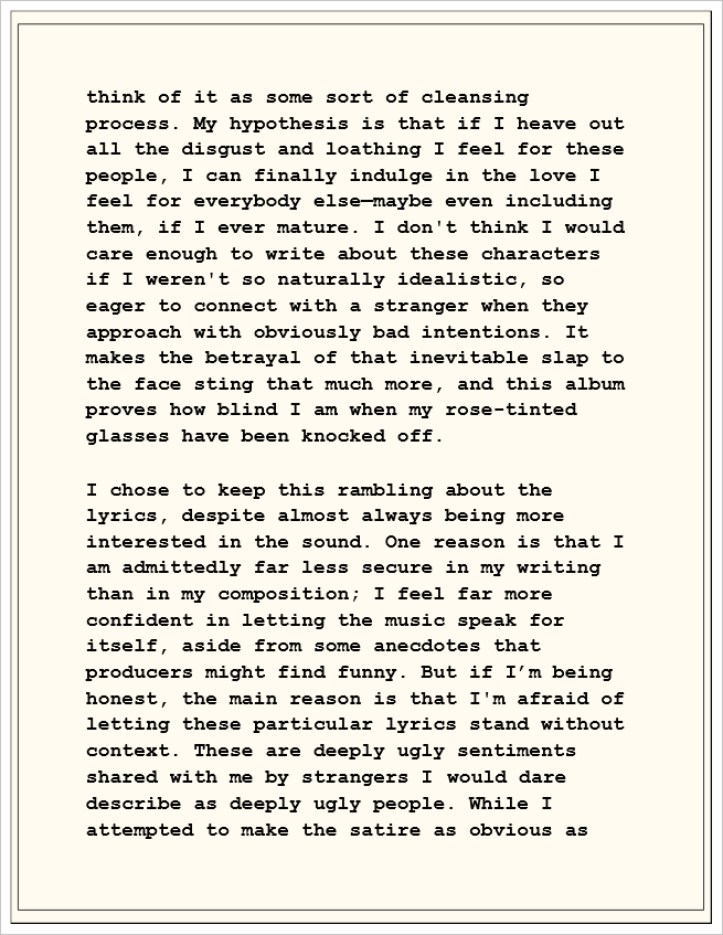 TULPAproject's tweet photo. 2 hours until the album releases. I wrote up a statement the other day. 

To quote Jon Bois, "What do you do with all your resentment once it's stopped serving a purpose and ferments into useless bullshit?"

I'm excited to share this work with you all. https://t.co/NBN4emfnHy