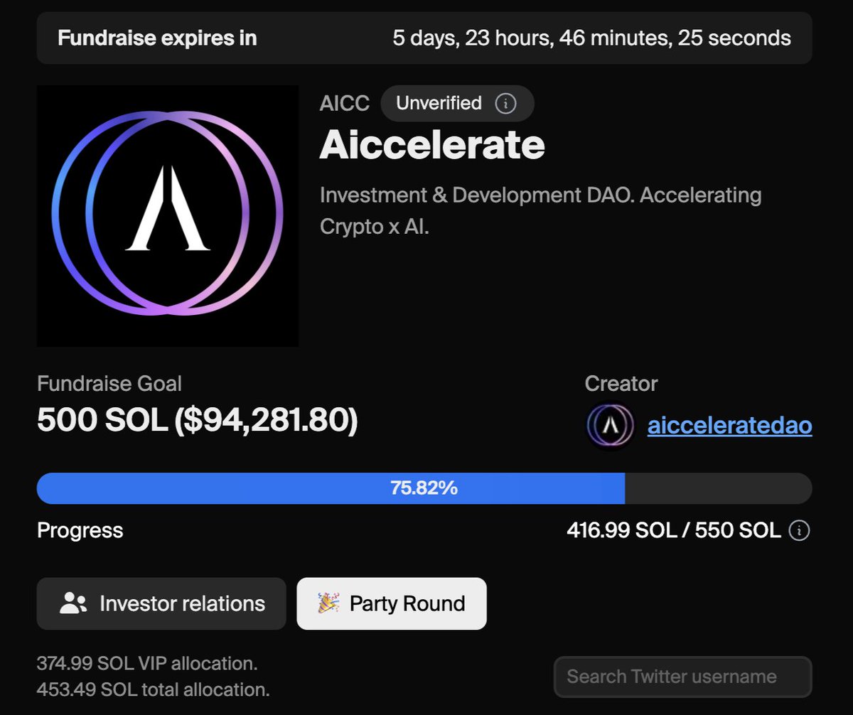 The <a href="/aicceleratedao/">Aiccelerate</a> is raising now on <a href="/daosdotfun/">daos.fun</a>.
DAO Jones is the #1 index fund of other DAOs on <a href="/daosdotfun/">daos.fun</a>.
Let's talk <a href="/ropirito/">∿ Ropirito (0commoDTE)</a> <a href="/cryptopunk7213/">Ejaaz</a> <a href="/markus9x/">Mark</a> 🤝