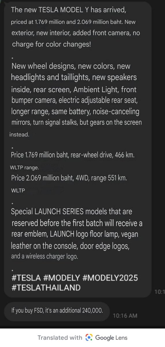 Karntima_Siboun's tweet image. Translation from Thai. New Model Y prices in Thailand.