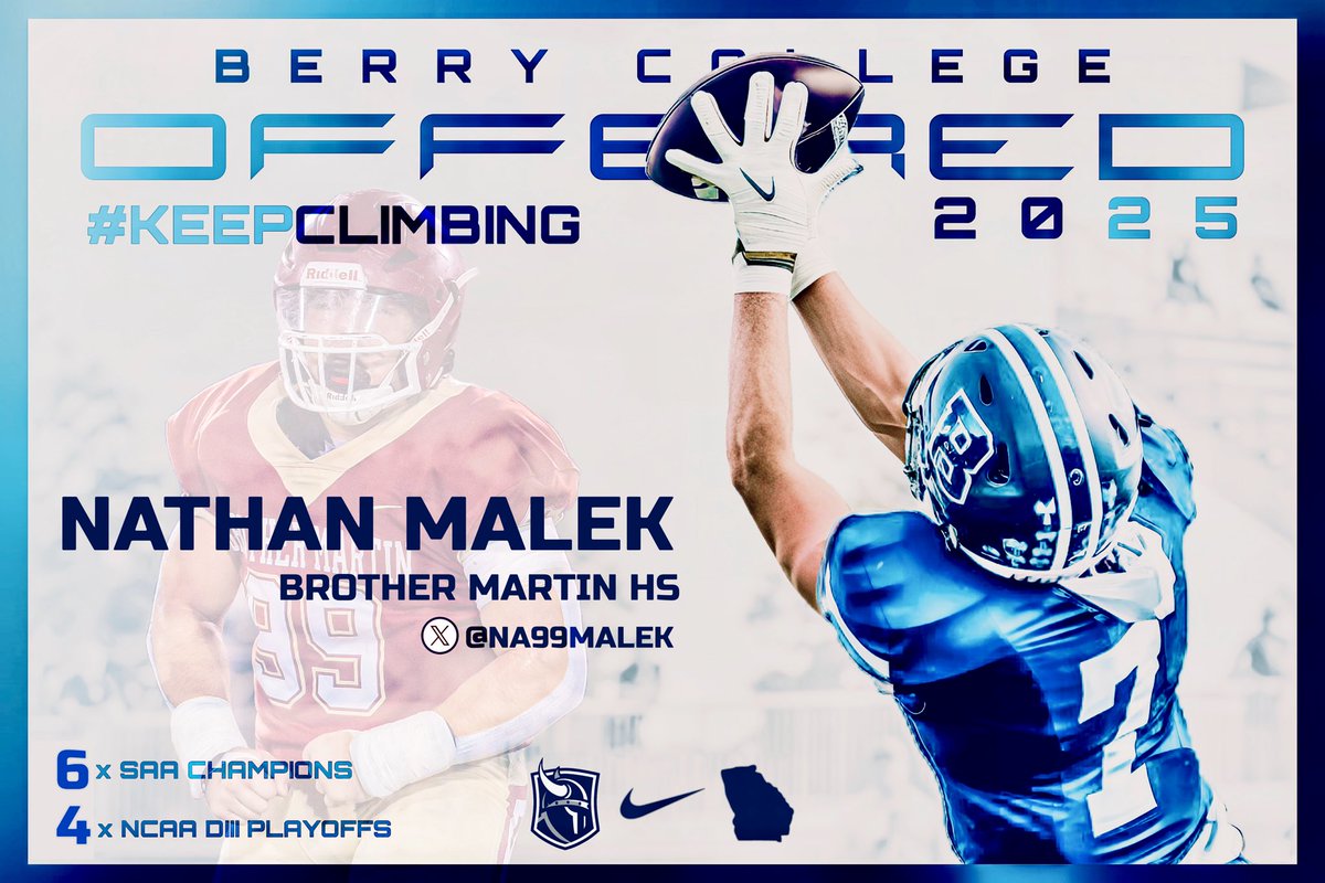 Blessed to say I have received my tenth offer to play college football at Berry College! <a href="/CoachG_55/">Bernard Granville</a> <a href="/BCCoachK/">Tony Kunczewski</a>