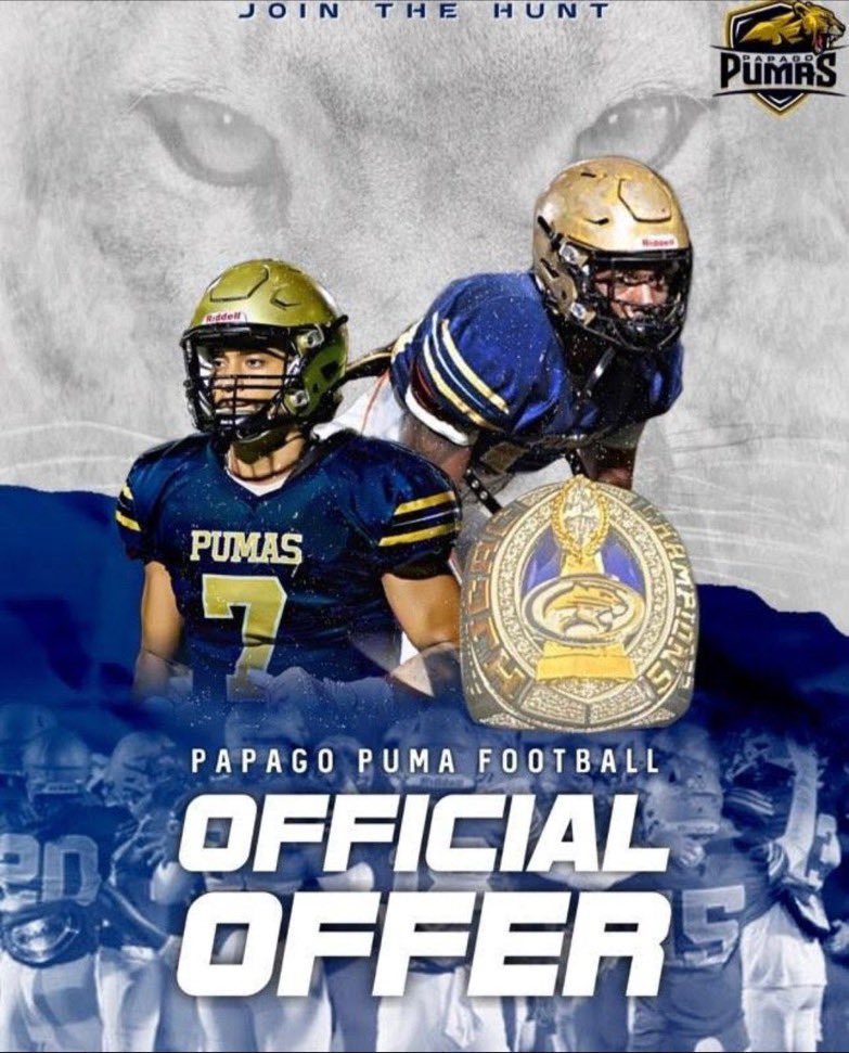 After a great talk with @JamesMc071653 I am blessed to receive a offer from Papago Puma Junior College <a href="/PapagoPumas/">Papago Pumas JUCO Football</a>