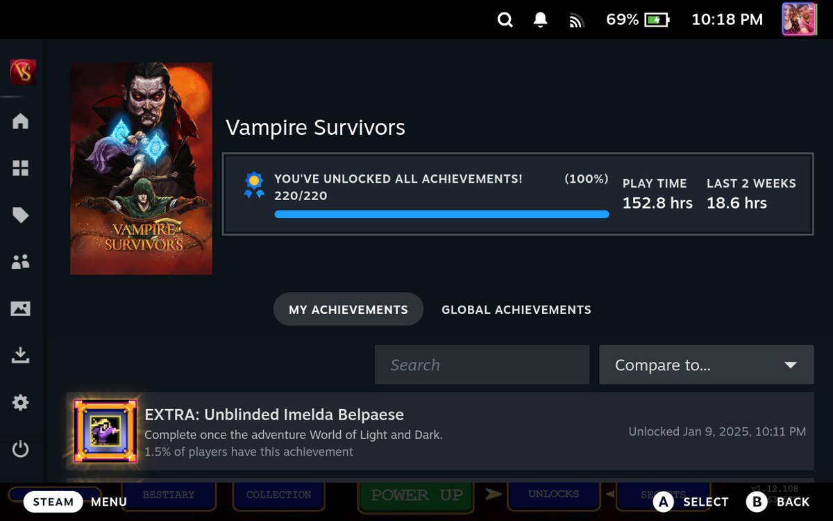 Tree_Dude's tweet image. I’m late, but finally got 100% (again) in VS. @poncle_vampire I love this game so much. It’s one of my faves to play on my #SteamDeck!