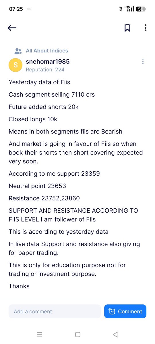 sonuomar122's tweet photo. #Nifty50 #fiis #pridiction #data #friday 
This is only for education purpose not for trading or investment purpose. https://t.co/EFTzKItXlr