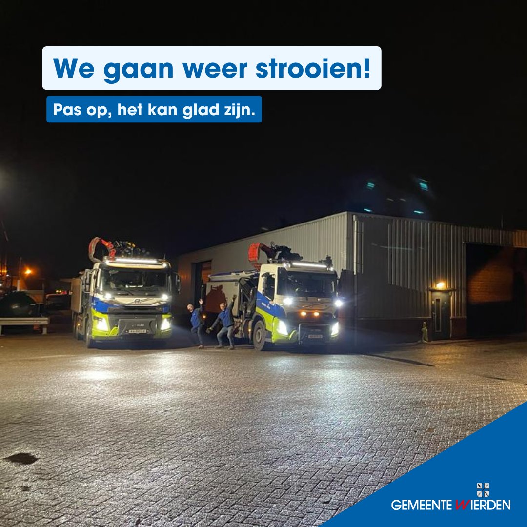 Het is nog vroeg, maar onze collega’s van de buitendienst zijn alweer aan het strooien ❄️. Volgens de weersvoorspelling kan het namelijk glad worden!

Meer weten over strooien? Kijk op obi41.nl/h8hz5hdz