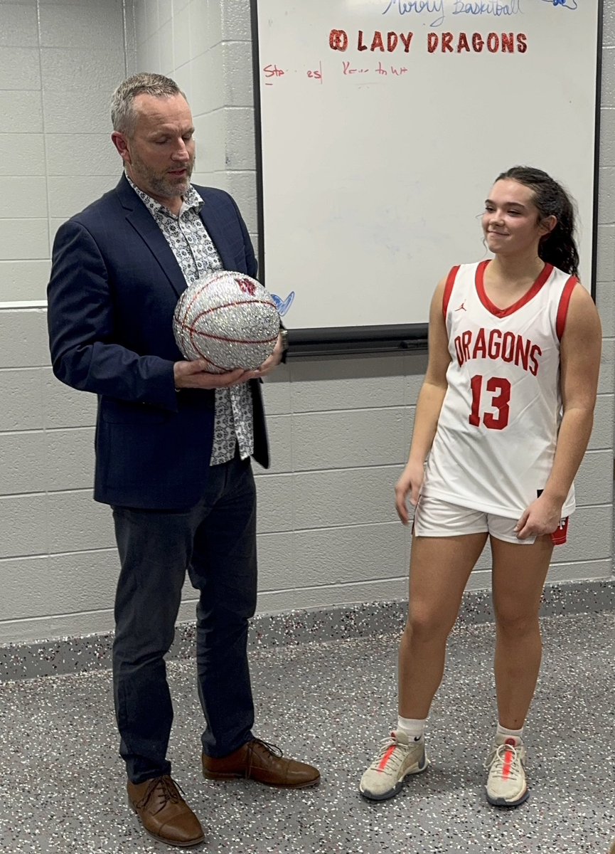 nphsgirls_hoops's tweet photo. Tonight’s “BUST-IT” Bedazzled Ball goes to Gabbie “G” Brown.  Gabbie scored 16pts off the bench tonight and helped lead our team to a big win over Bloomington North! Great work, G! https://t.co/4cIlJMBu25