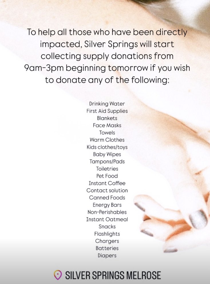 LA FRIENDS: If you are in the WeHo area Silver Springs on Melrose is collecting donations tomorrow of any of the below items🩶