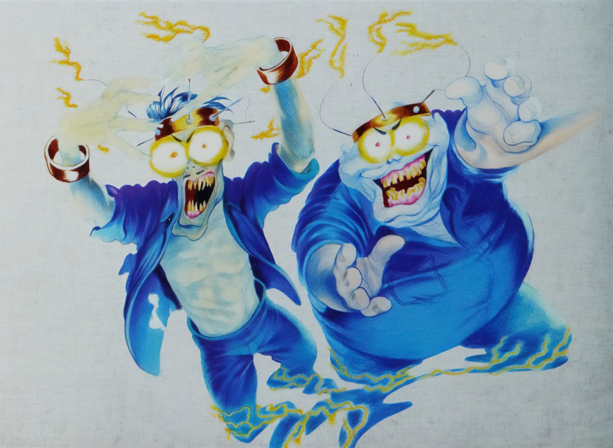 "Oh, my god... It's the Scoleri Brothers!"

Illustrations of Tony and Nunzio Scoleri, created by artist Henry Mayo for Topps' Ghostbusters II card set (1989).
