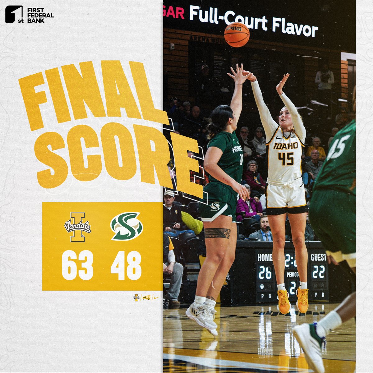 Vandals ain't worried about no sting! 

Hassmann leads with 16 points and Jen Aadland adds 10 points and 18 rebounds!

#GoVandals