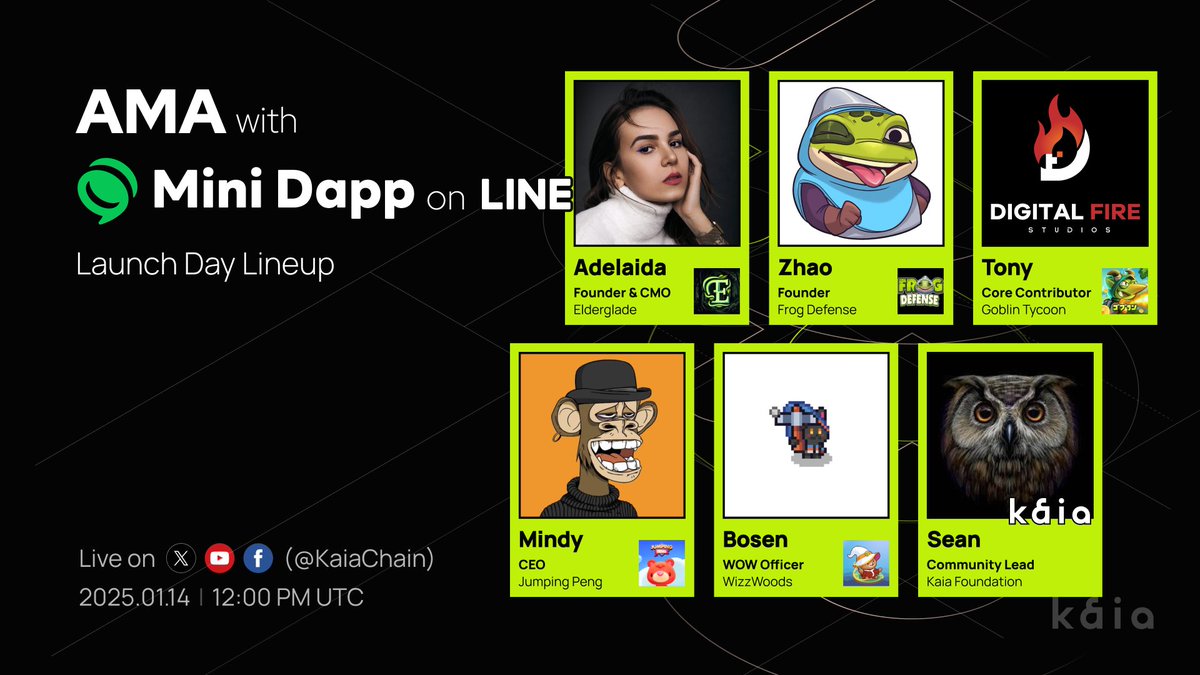 You've waited long enough. It's finally time for the first-ever panel AMA with the Mini Dapps on LINE - Launch Day Lineup! 📲

Featuring an all-star speaker lineup:
🌟 Adelaida (<a href="/og_adelaida/">Adele S.</a>) from <a href="/Elderglade/">Elderglade</a>
🌟 Zhao from <a href="/FrogDefense/">Frog Defense</a>
🌟 Tony (<a href="/tonyc_100/">Tony</a>) from <a href="/GoblinTycoonZoH/">Goblin Tycoon: Zero to Hero</a>
🌟