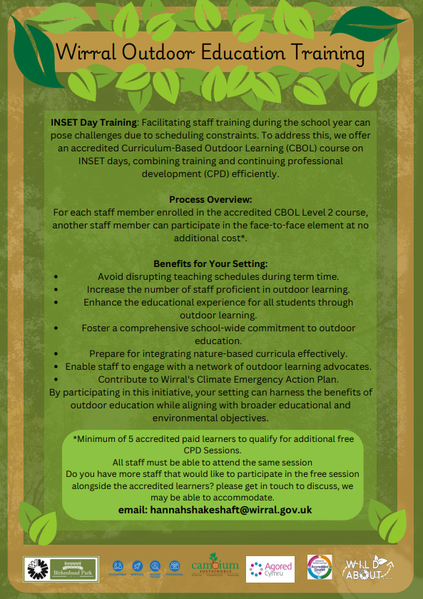 Birkenhead Park (@birkenheadpark1) on Twitter photo 🌳We offer Level 3 Forest School Leader training, Level 2 Curriculum-Based Outdoor Learning courses,, along with Campfire Competency Days, CPD sessions, and INSET day training.
For more details or to book, contact us at:
hannahshakeshaft@wirral.gov.uk 🌳We offer Level 3 Forest School Leader training, Level 2 Curriculum-Based Outdoor Learning courses,, along with Campfire Competency Days, CPD sessions, and INSET day training.
For more details or to book, contact us at:
hannahshakeshaft@wirral.gov.uk