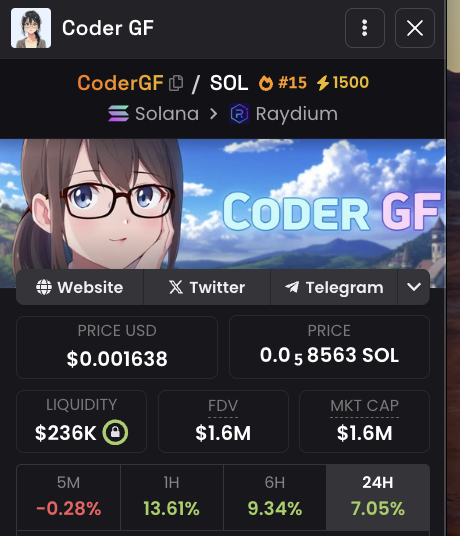 Fly_1420's tweet image. 🔥🔥🔥🥇🥇 @codergf_xyz is sending to No.1 on Dex today with some updates on the "No Code" twitter bot launchpad coming today

1500x boosts and dev keeps adding more top #1

dexscreener.com/solana/dhaeayd…

#CODERGF $ALCH $ELIZA #AI16Z #GRIFFAIN #ZEREBRO $VVAIFU