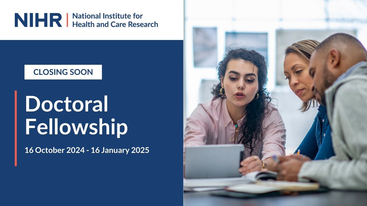 Application for the NIHR Doctoral Fellowship closes in a week. If you've started your application, now's the time to complete, doublecheck &amp; submit all requirements.

This fellowship offers funding to help you advance your research career and make a meaningful impact in health