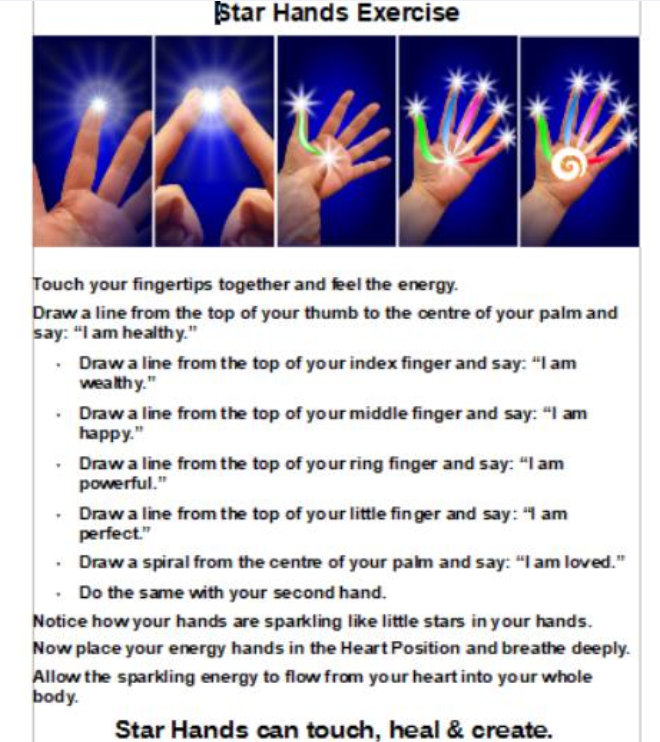 I like this positive energy exercise. It's a nice warm up before starting to type, paint or touch :-) It's quick and obviously you can choose your own relevant positive affirmations!