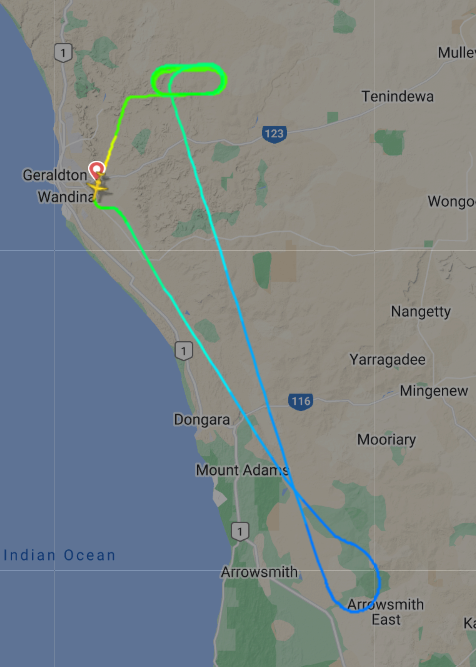 AussieAircraft's tweet photo. QantasLink Fokker 100 VH-NHP suffered an engine failure today and diverted back to Geraldton. The same aircraft made a diversion to Perth earlier in the week as well.

The aircraft will be inspected before ferrying back to Perth.

Here was the flight path https://t.co/e7xnzzstWZ