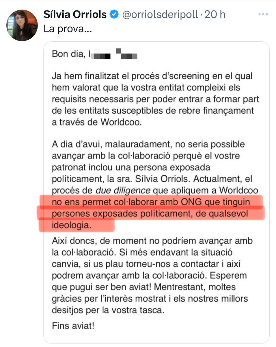 Quan la teva estratègia política és mostrar-te sempre com una víctima, al final fots la pota. Sobretot si denúncies un boicot i tu mateixa publiques la informació que et contradiu. Pel mig, a sobre, ataques una de les grans empreses del país 🤦🏻‍♂️ #etfelicitofill