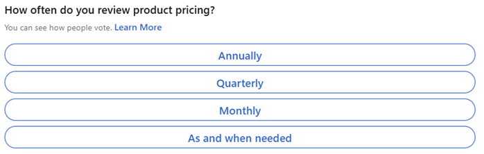 ProductFocus's tweet image. We're curious! Share your thoughts in our latest poll. 

Vote here: ow.ly/AvUT50UE68w

Subscribe to the Product Focus Toolbox for our monthly newsletters where we share the latest poll results: ow.ly/ykiz50UE68v

#ProductManagement #LinkedInPoll #ProductFocus #Pricing