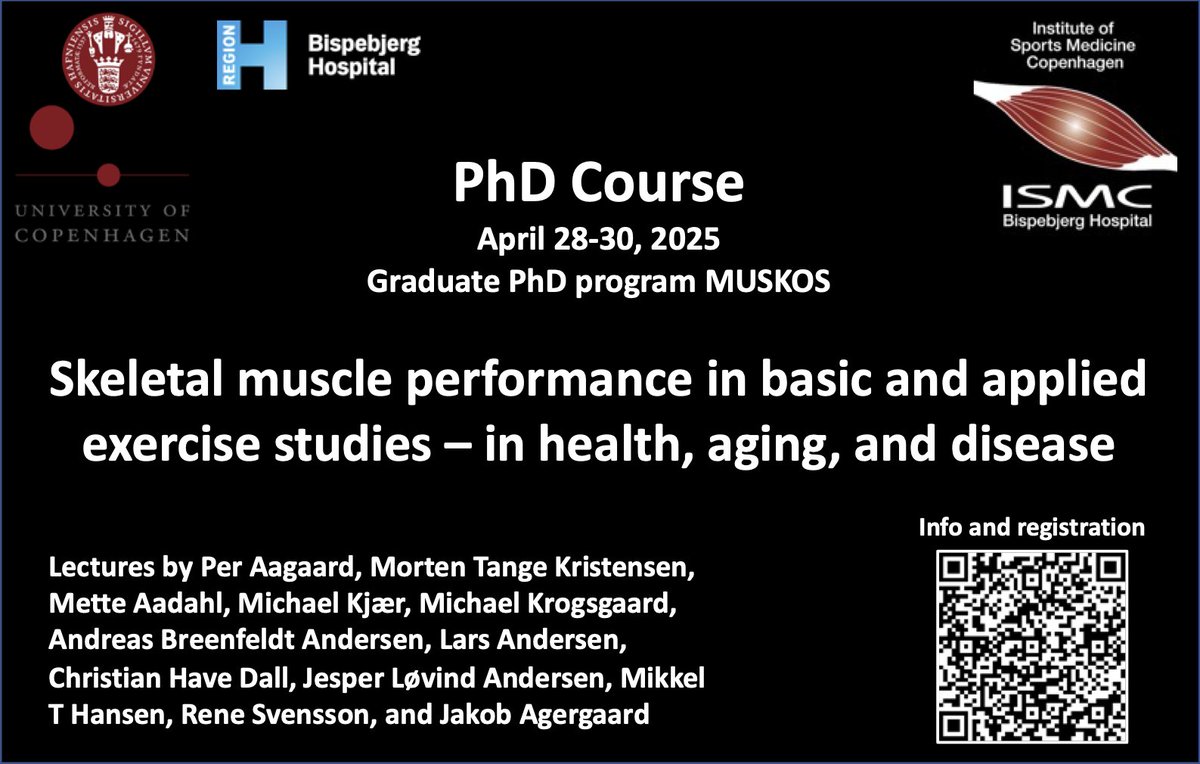 Jakob Agergaard (@jakobagergaard) on Twitter photo Elevate Your Expertise: Measuring Muscle- and Aerobic Capacity
Happy to once again host the PhD course, "Skeletal Muscle Performance in Basic and Applied Exercise Studies – in Health, Aging, and Disease."
Sign up at: phdcourses.ku.dk/DetailKursus.a…
<a href="/ISMCopenhagen/">Institute of Sports Medicine Copenhagen</a> <a href="/MUSKOS_PhD/">PhD Programme #MUSKOS 🎓</a> #myotwitter Elevate Your Expertise: Measuring Muscle- and Aerobic Capacity
Happy to once again host the PhD course, "Skeletal Muscle Performance in Basic and Applied Exercise Studies – in Health, Aging, and Disease."
Sign up at: phdcourses.ku.dk/DetailKursus.a…
<a href="/ISMCopenhagen/">Institute of Sports Medicine Copenhagen</a> <a href="/MUSKOS_PhD/">PhD Programme #MUSKOS 🎓</a> #myotwitter