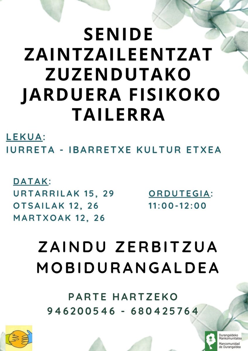 DurangokoMankom's tweet photo. Senide zaintzaileentzako jarduera fisikoko tailerra antolatu dute Mankomunitateak eta MOBI Durangaldeak.
 
Mancomunidad y MOBI Durangaldea organizan un taller de actividad física dirigida a familiares cuidadores.
 
🔗 https://t.co/Pu6bzaO0Yd https://t.co/vvsk8VA3CH