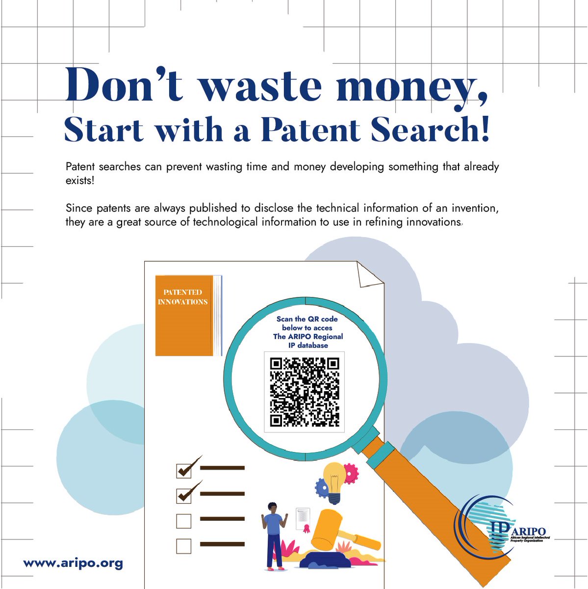 _ARIPO's tweet photo. ๐ฐ Invest in your ideas wisely! Before you spend on Research and Development, ensure your invention is unique. A thorough patent search๐ can save you time โฒ๏ธ and money ๐ตdown the line. Start smart! ๐โจ https://t.co/nJY0I9o2rc.
#patents #utilitymodels #industrialdesigns #industrialproperty