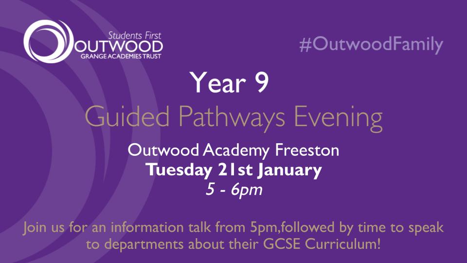 OutwoodFreeston's tweet image. After the Y9 #ParentsEvening next week, the next IAG step is the Guided Pathways Evening on Tuesday 21st January! ⭐️

No need to book, but please arrive early as the talk begins at 5pm!🗣️

#GuidedPathways #Y9Options