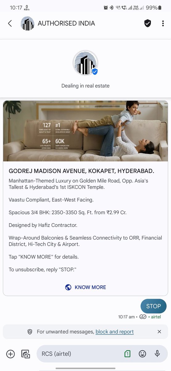 its4ajay's tweet photo. @Google @GoogleIndia Hi Google,

These types of RCS message should Opt-in basis not Opt-Out. I'm really tired of blocking each and every mesage of these kind. Please look into this and implement some solutions. https://t.co/u2HI1aAsrU