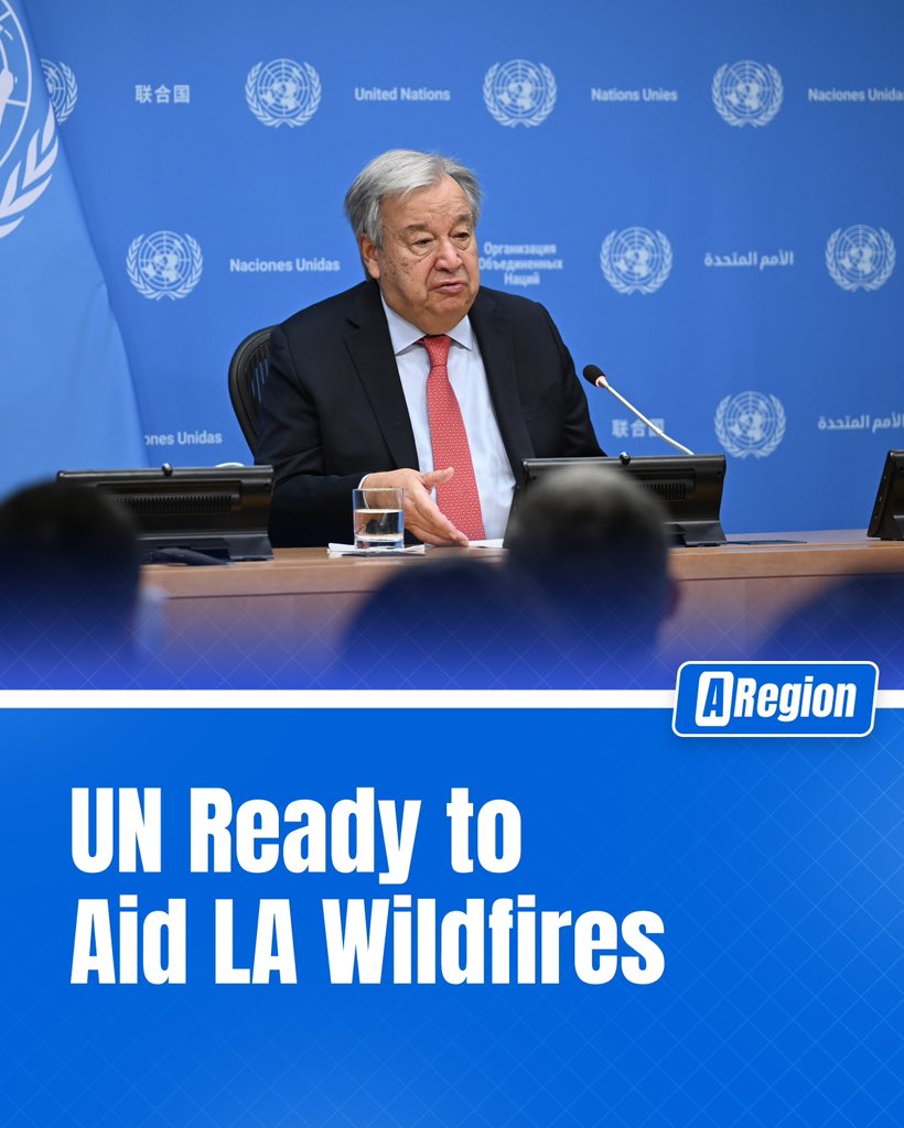 ARegion_'s tweet image. 🌎 UN Secretary-General António Guterres expresses deep concern over the devastating wildfires in LA County, offering condolences and UN support for disaster relief. 

#CaliforniaFires #UNSupport #ClimateCrisis #ARegion