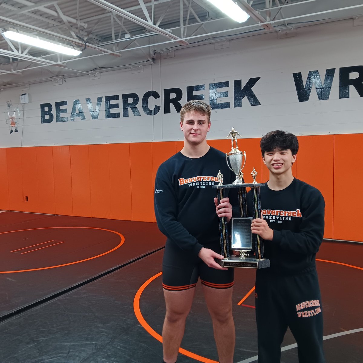Beavercreek retains the Battle for County Line trophy with an exciting 40-30 win. 126Kawanishi &amp; 285Eaton Wrestlers of the Meet