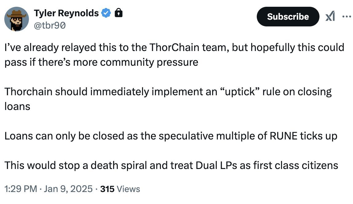 IMO better to simply cap amount of $RUNE which can be minted per day for loan closures. Gets an orderly unwind and no worry about being 'locked out' forever. Just a queue.

Even if queue gets filled &amp; everyone wants to withdraw, everything would be predictable &amp; orderly.