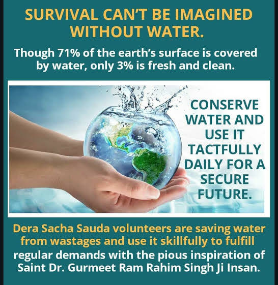 PARAMr683's tweet image. जल हमारे जीवन का अहम हिस्सा है इसके बिना जीवन की कल्पना नही की जा सकती जल बचाने के लिए Saint Dr MSG Insan ने एक मुहिम की शुरुआत है 'जल ही जीवन है'  जिसके तहत गुरु जी ने अपने लाखों अनुयायियों को पानी बचाने और इसका बुद्धिमानी से उपयोग करने के लिए प्रोत्साहित किया है
#EveryDropCount