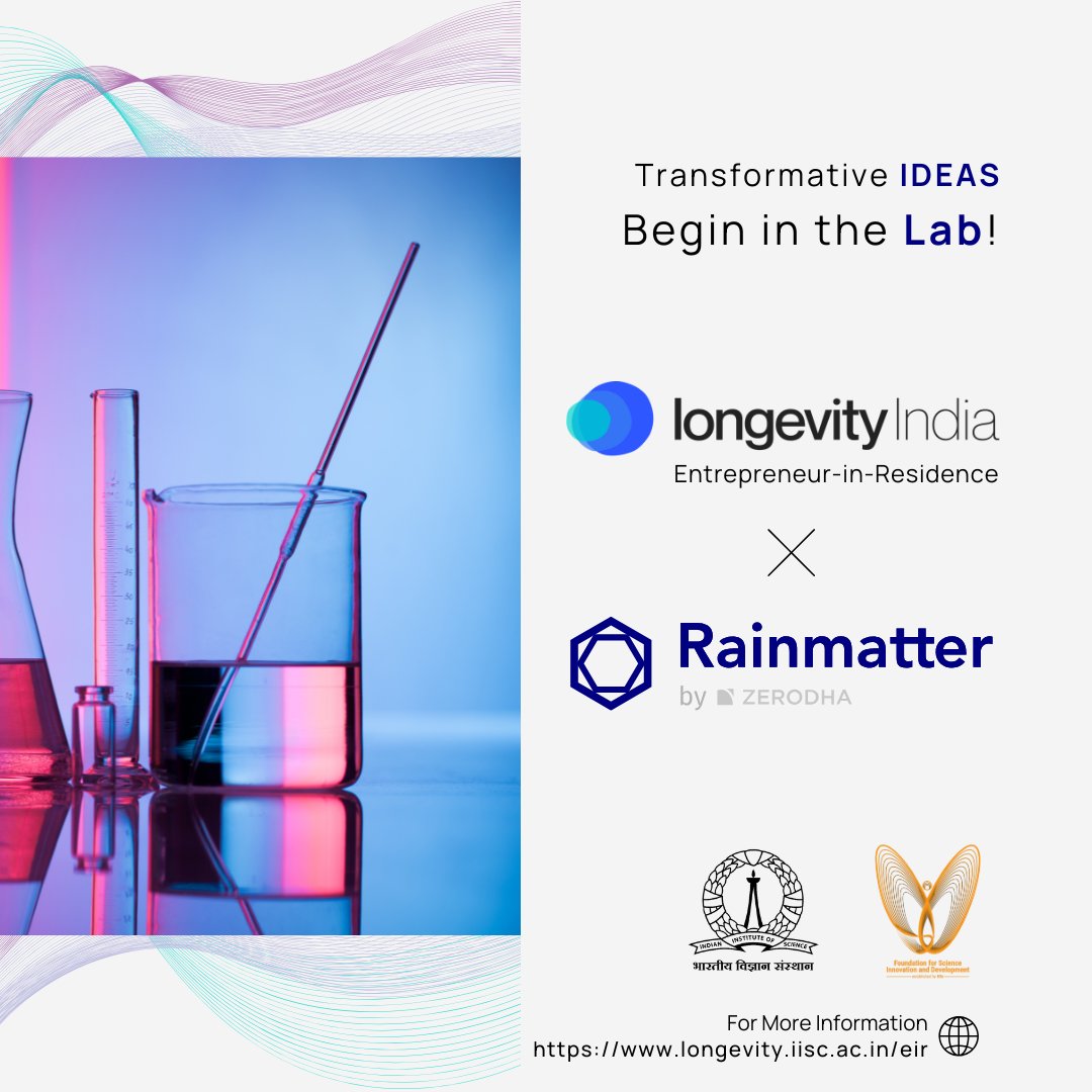 Rainmatter is launching an Entrepreneur-in-Residence (EIR) Program in collaboration with IISc. This will be our first program focused on health and we are partnering with <a href="/Longevity_IISc/">Longevity India</a> 
Longevity is not just about adding years to life, but life to years. And it’s a problem