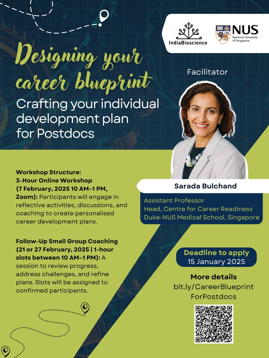 IndiaBioscience's tweet image. A reminder to apply for this specially-curated workshop for #postdocs!👨‍🔬 🇮🇳 👩‍🔬 

Led by Sarada Bulchand from Duke-NUS Medical School, Singapore in partnership with @IndiaBioscience, this workshop is open for applications!

Last date to apply: 15 January 2025