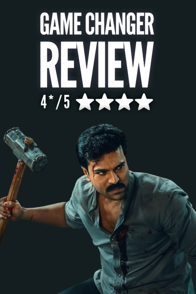 Game Changer Review - 

OLD SCHOOL MAKING YET ENJOYABLE 

GAME CHANGER is a complete RAM CHARAN SHOW, cherry delivers a 
Tour-de-Force performance bringing unparalleled CHARISMA and INTENSITY to the screen. His dedication to the role is evident in every frame, making him a