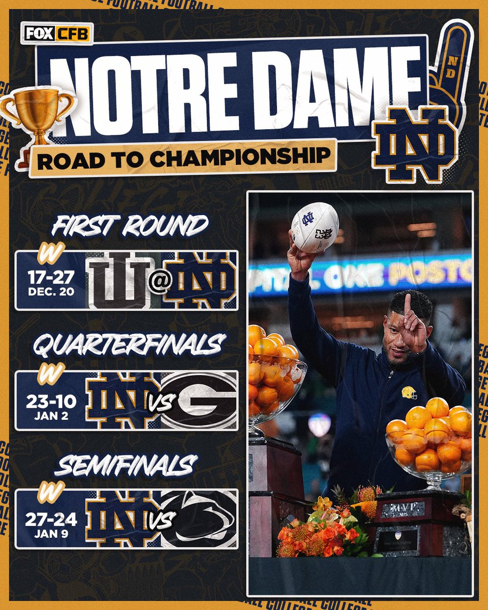 3 down. ☝️to go 😤

Let's take a look back at <a href="/NDFootball/">Notre Dame Football</a>'s road to the National Championship 🙌