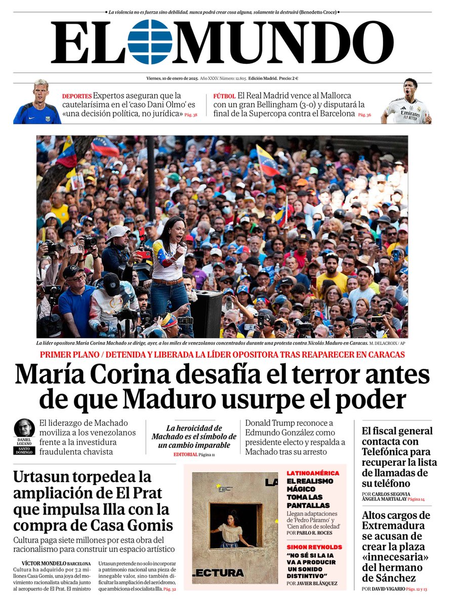 María Corina Machado tiene el coraje de 100.000 tiranos y es el máximo exponente de la mujer empoderada (lejos de los falsos ídolos que vende el neofeminismo).

No se me ocurre mejor candidato a Premio Nobel de la Paz

Viva Venezuela libre ⛓️‍💥🇻🇪