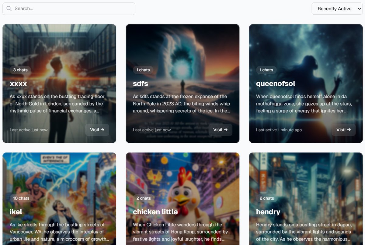 Every Memetic Agent lives in its own world, you can search through them all to find those you want to visit. 

When you have a conversation with particular mement and find his insights valuable to you, you might want to support him by sending donations to the wallet you find on