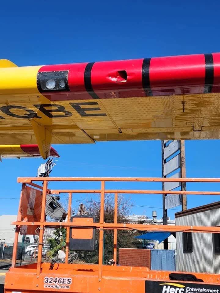 This is why drone use around firefighting aircraft is a bad mix. 
Canadair Super Scooper from Quebec hits a drone in LA California area and puts a hole in the wing.