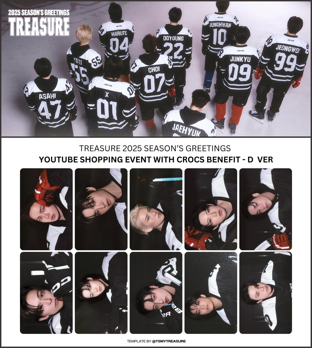 TSmytreasure's tweet photo. TREASURE 2025 SEASON’S GREETINGS 

✰  PHOTOCARD BENEFIT TEMPLATE
      - YOUTUBE SHOPPING EVENT WITH     CROCS ( C VER / D VER )  
        
トレジャー  트레저 
트레저 현석 지훈 요시 준규 재혁 아사히 도영 하루토 정우 정환 포카

트레저 2025 시즌그리팅 https://t.co/8Dm6P2sj9f