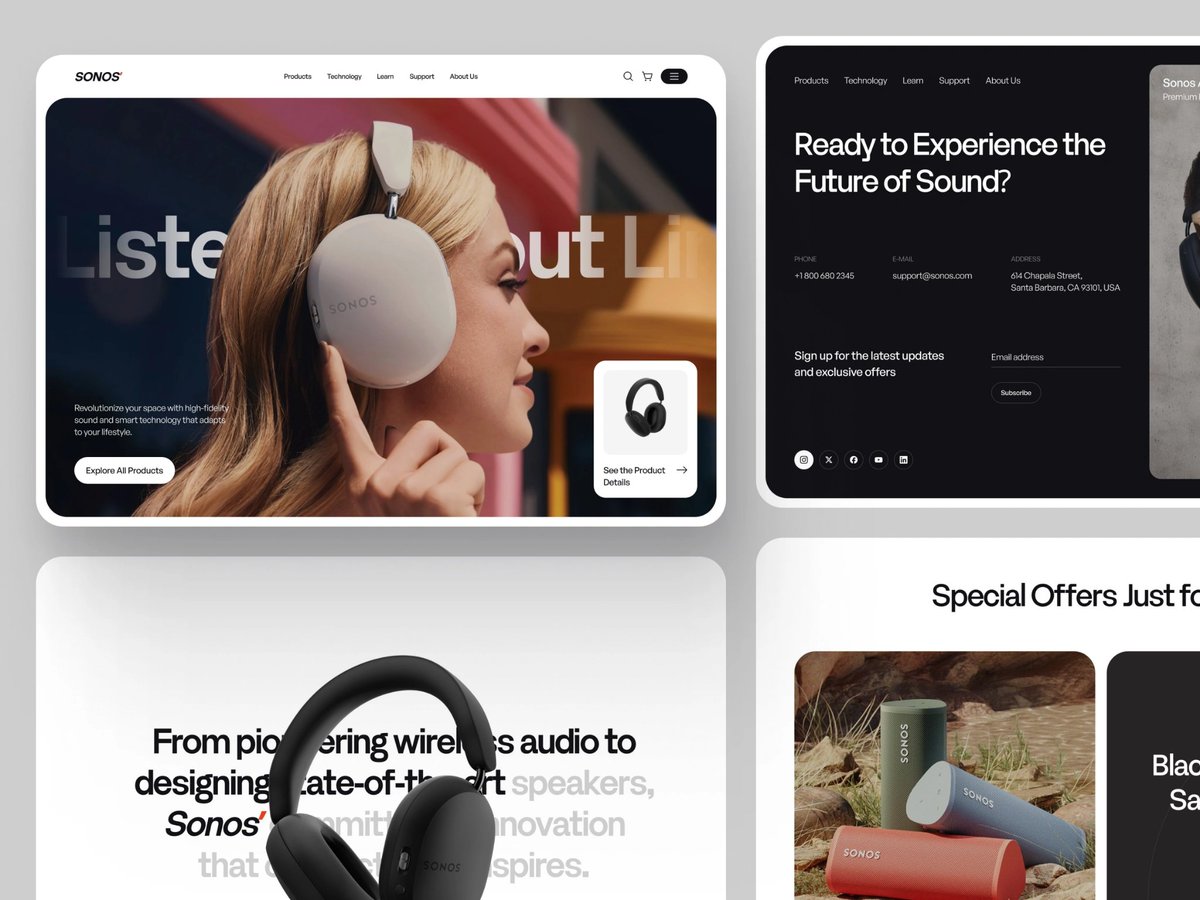 sitexflow's tweet image. E-commerce landing page ⚡ design for sound 🎧 gadgets UI/UX a great combination of animation, ❤️modern minimal style &amp;amp; theme 

SiteXflow web design &amp;amp; inspiration junction, we starting this community based on web/app, ui/ux designing, Showcasing and connecting with latest trend.