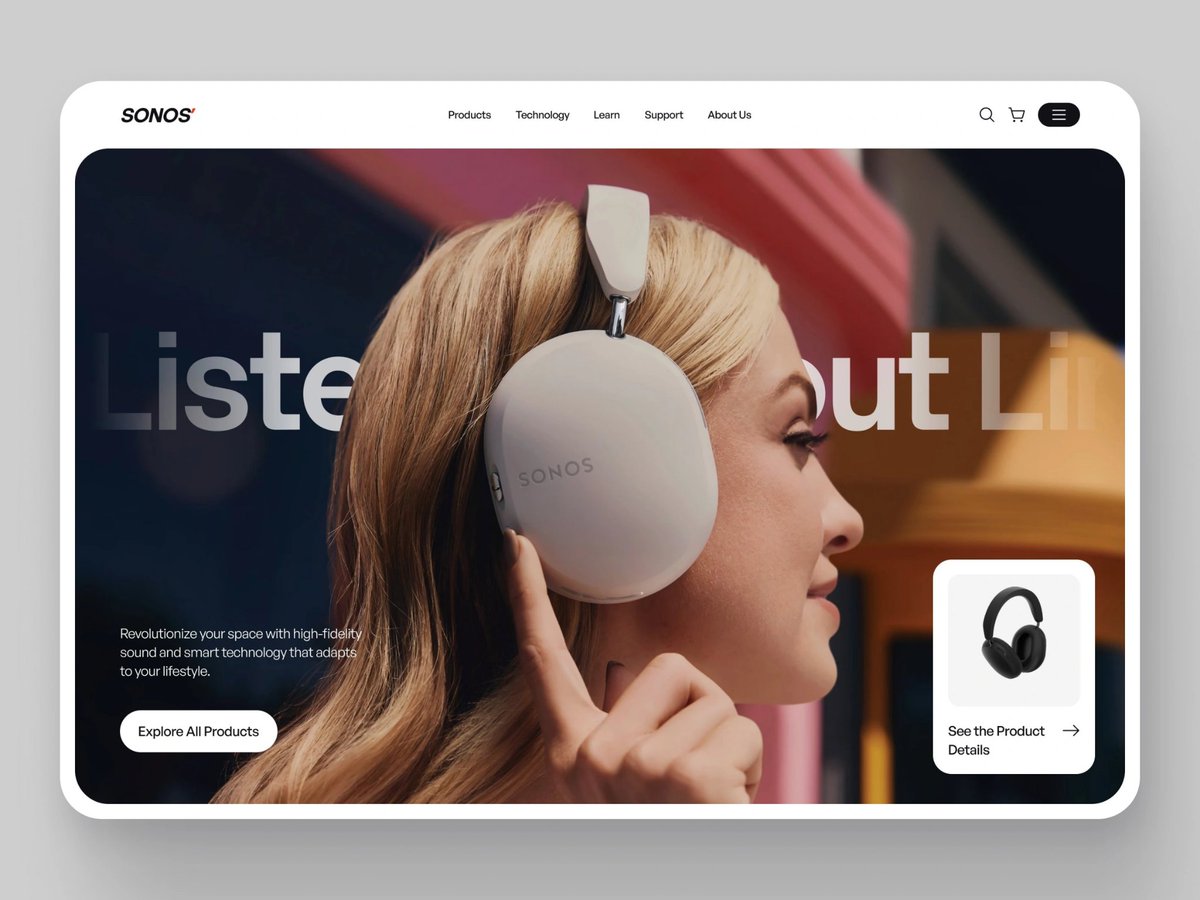 sitexflow's tweet image. E-commerce landing page ⚡ design for sound 🎧 gadgets UI/UX a great combination of animation, ❤️modern minimal style &amp;amp; theme 

SiteXflow web design &amp;amp; inspiration junction, we starting this community based on web/app, ui/ux designing, Showcasing and connecting with latest trend.
